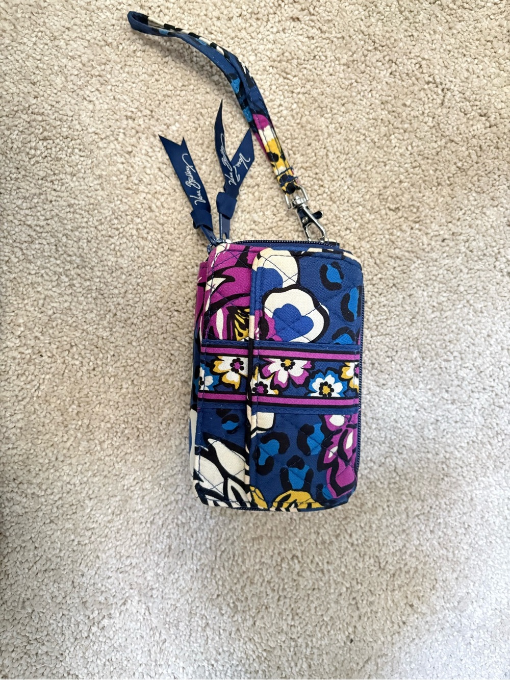 Vera Bradley Navy Floral Wristlet with Pink & Yellow Accents
